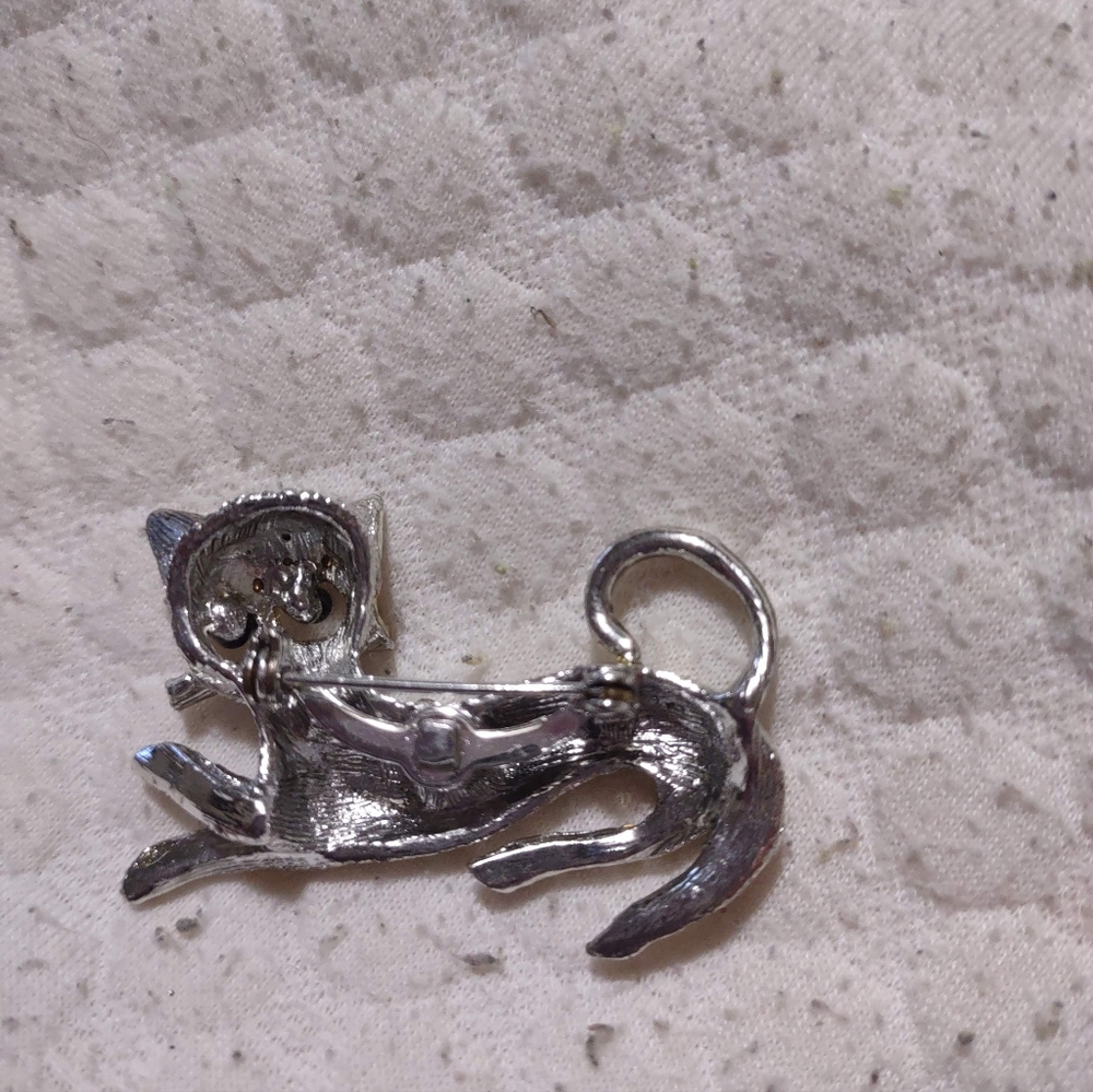 Vintage Silver Finished Black Eyed & Clear Rhinestones Brooch Pin - Picture 4 of 4